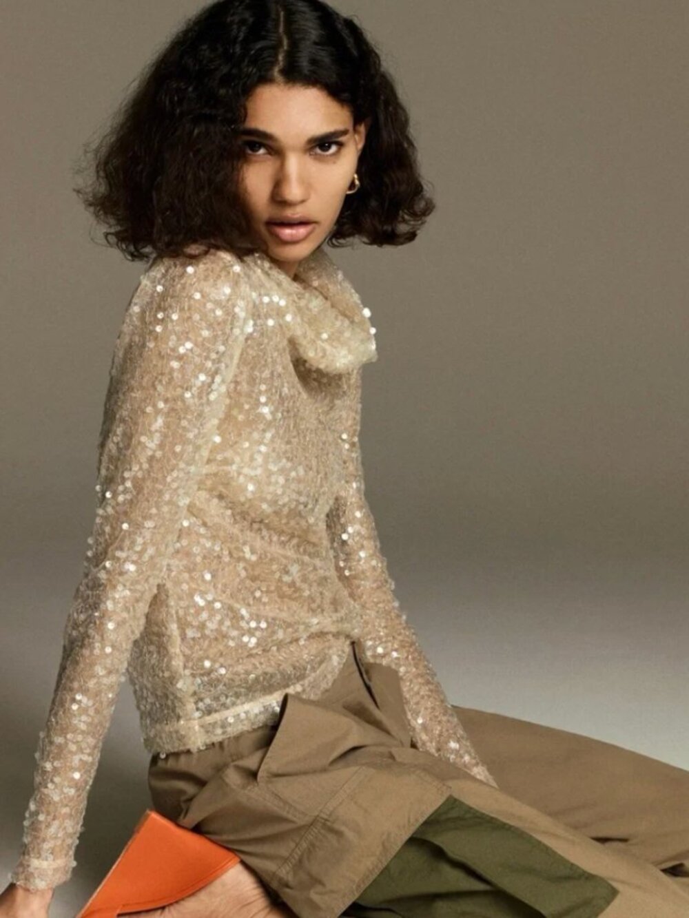 ANTHROPOLOGIE Sunday In Brooklyn Sheer Gold Sequin Turtleneck Top S
